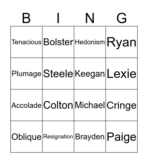 9/10 Vocab Bingo Card