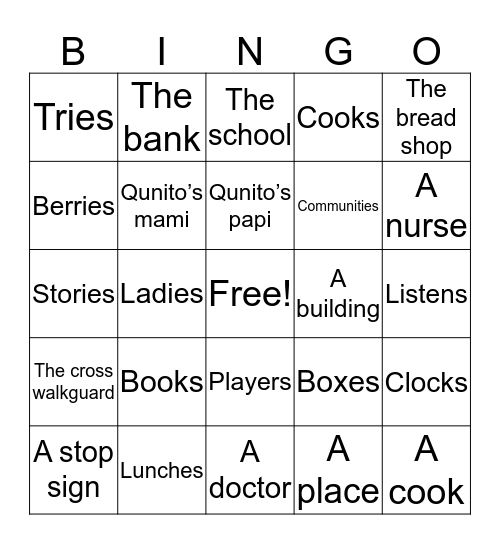 Noun Bingo Card