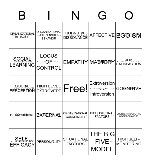 ORGANIZATIONAL BEHAVIOR Bingo Card