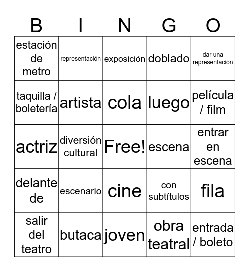 Spanish 2 Chapter 10 Vocabulary Bingo Card