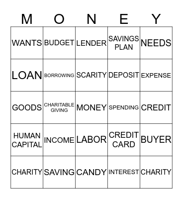 MONEY BINGO Card