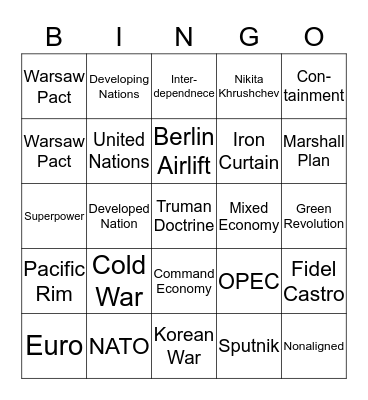 COLD WAR VOCAB Bingo Card