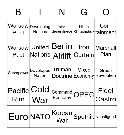 COLD WAR VOCAB Bingo Card