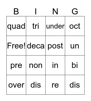 Vocabulary #5 Bingo Card