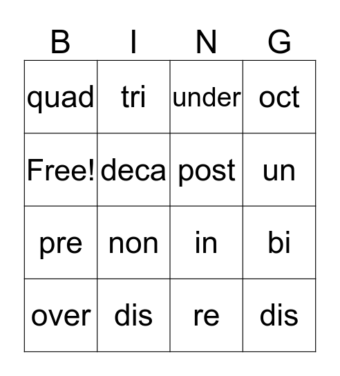 Vocabulary #5 Bingo Card