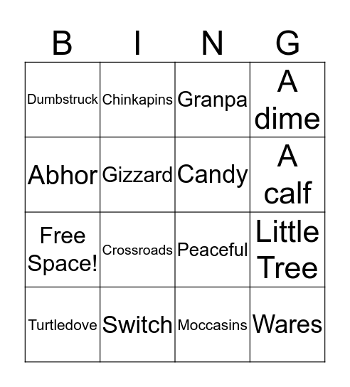 The Education of Little Tree Bingo Card