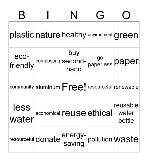 Environmental Bingo Card