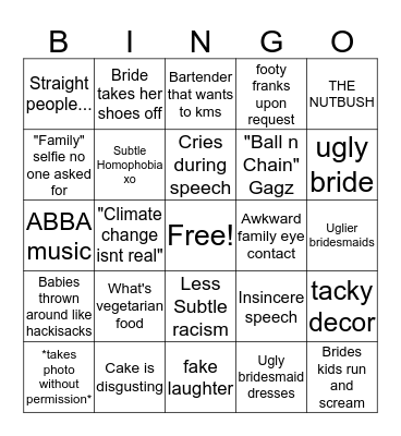 Trainwreck family bingo (: Bingo Card