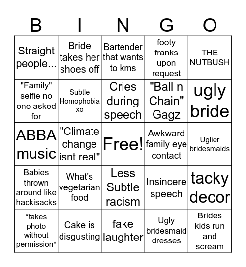 Trainwreck family bingo (: Bingo Card