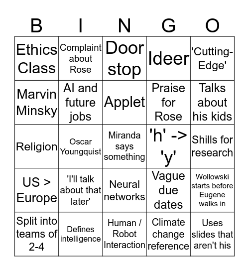 Wollowski Bingo Card