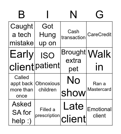 Reception 2 Bingo Card