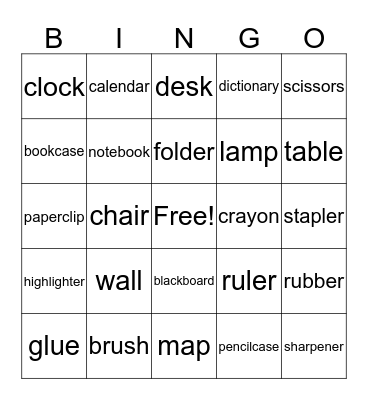 Classroom Objects Bingo Card