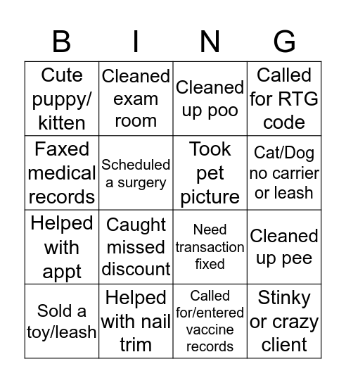 Reception 5 Bingo Card