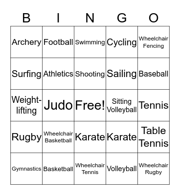 Summer Olympic & Paralympic Sports! Bingo Card