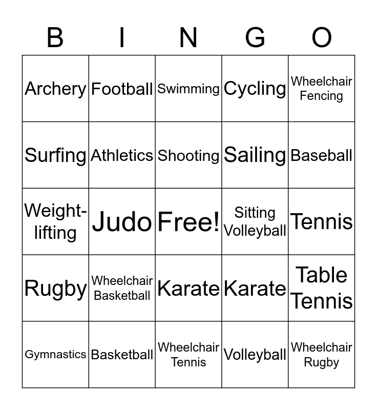 Summer Olympic & Paralympic Sports! Bingo Card