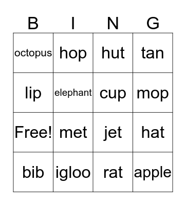 Phonics Bingo Card