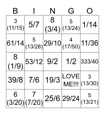 YEAR 9 FRACTIONS Bingo Card