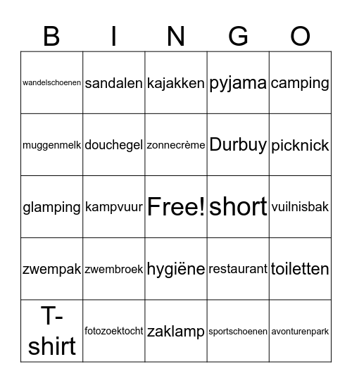 Openluchtklassen Bingo Card
