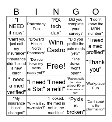 Broward Health North Pharmacy Tech Day! Bingo Card