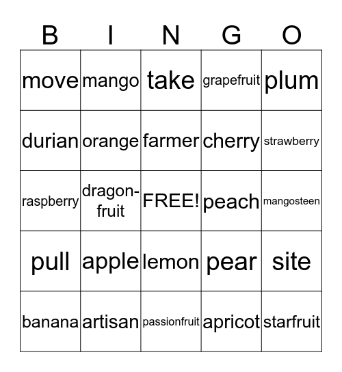 Lesson 4: The Pyramids And Fruit Bingo Card