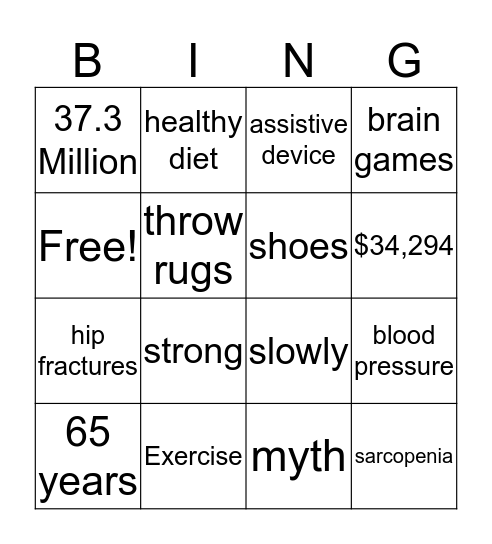 Holy Family University Fall Risk Teaching Bingo Card