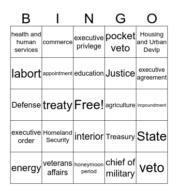 cabinet bingo Card
