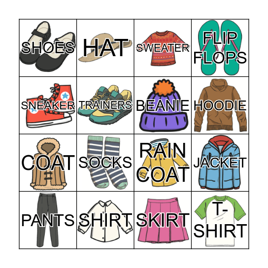 Clothes BINGO Card