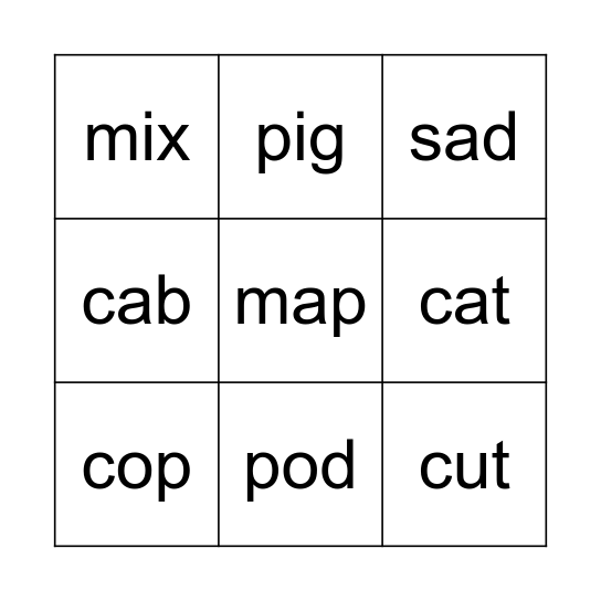 CVC Bingo Card