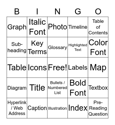 Text Features BINGO Card