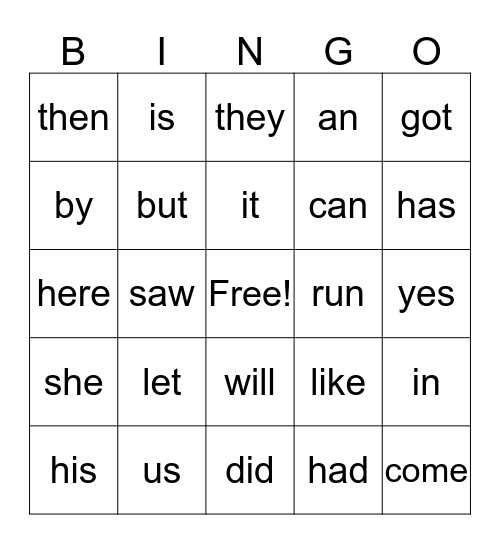 Unit 1 Snap Words Bingo Card