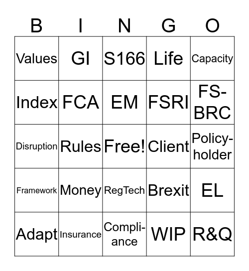 Ins Reg Bingo Card