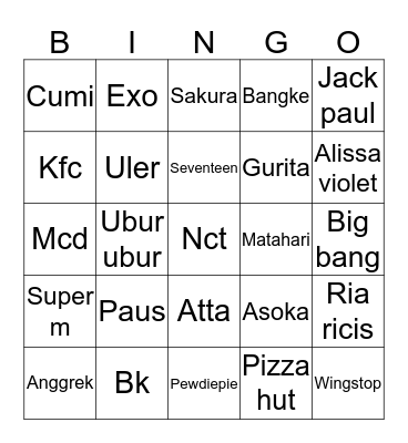 Jaewon ganteng banget Bingo Card