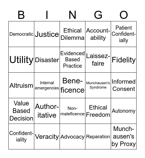 NUR 212 Leadership BINGO Card