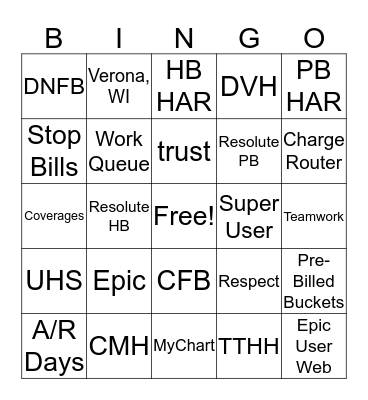 2019 Patient Accounting Week BINGO!!! Bingo Card