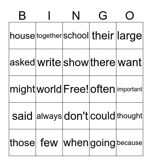 Andrew Sight Words Bingo Card