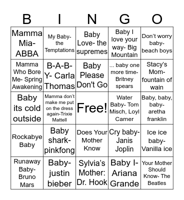 Musical Bingo Card