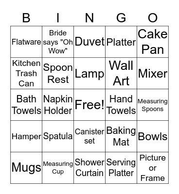 Victoria's Bridal Shower Bingo Card