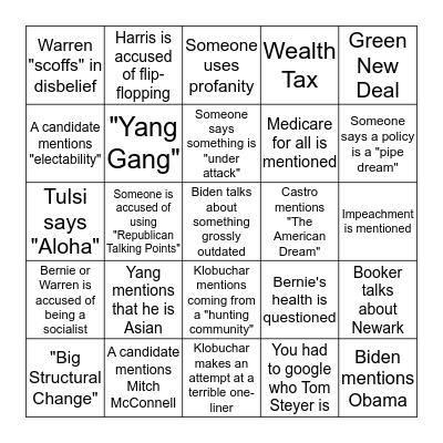 October Debate Watch Bingo Card