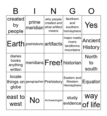 History Alive Unit 1 Bingo Card