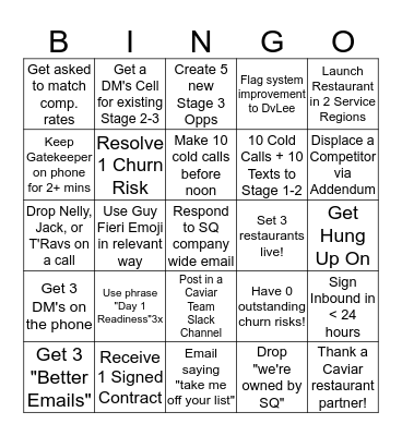 Inside Sales Q4'19 TH 10/17 BINGO Card