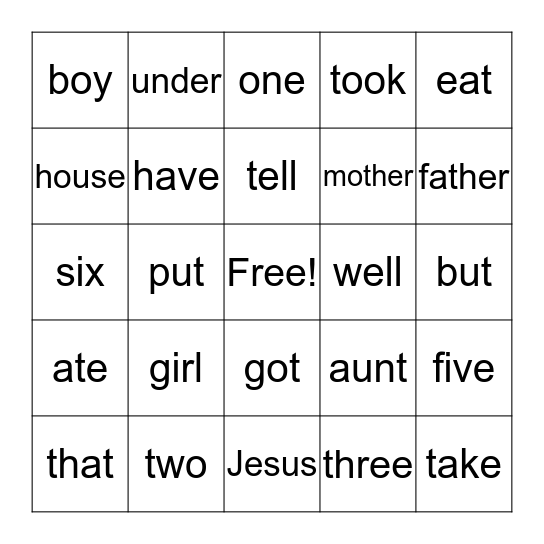 Sight Words 4 Bingo Card