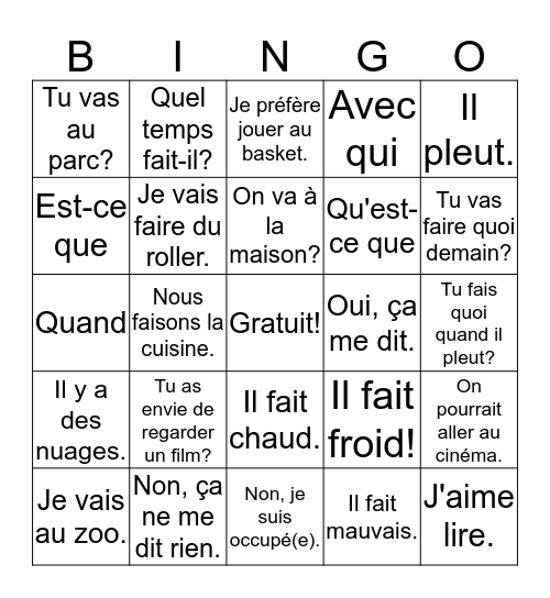 On y va? Bingo Card