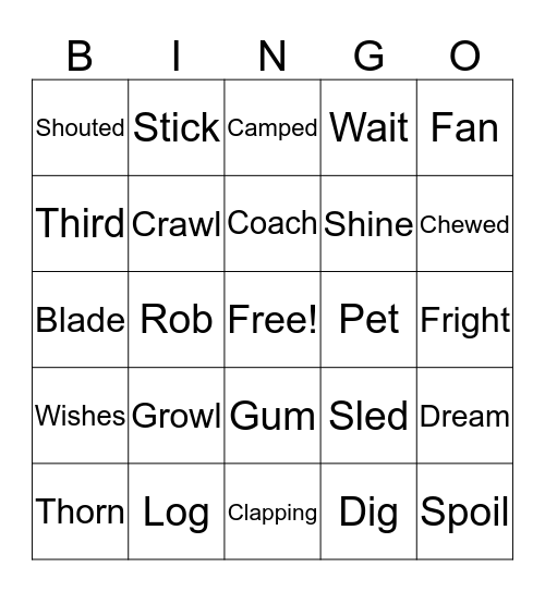 Word Bingo Card