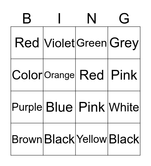 colors Bingo Card