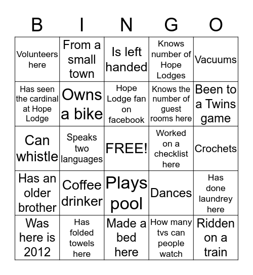 Volunteer Appreciation Bingo Card