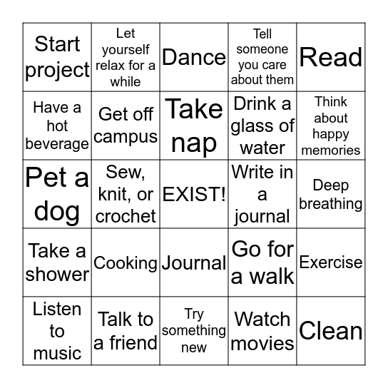 Self-Care Bingo Card