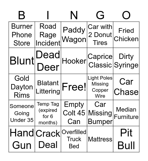 71 Highway Bingo Card