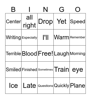 Word Wall Bingo Card