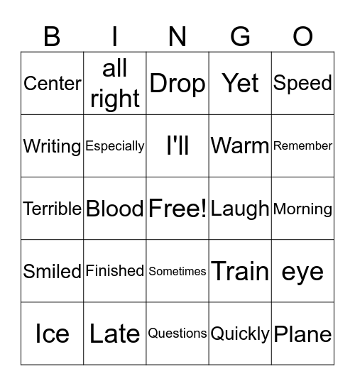 Word Wall Bingo Card