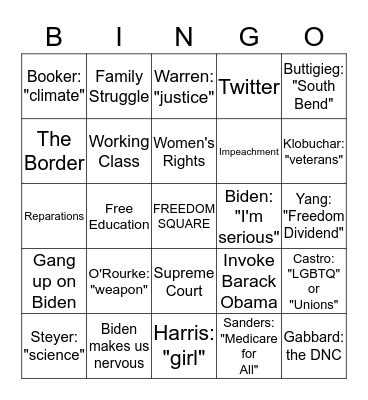 Debate Bingo — Tue October 15 Bingo Card